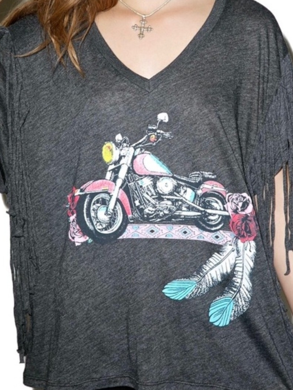 WILDFOX Born To Be Wild Fringe V-Neck Graphic Tee